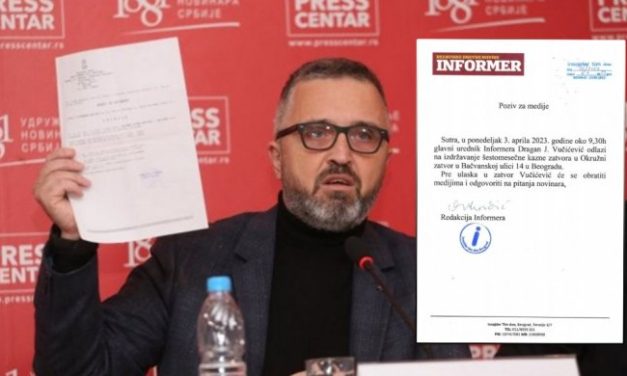POZIV ZA MEDIJE! Glavni urednik Informera, Dragan J. Vučićević, danas odlazi na izdržavanje šestomesečne zatvorske kazne!