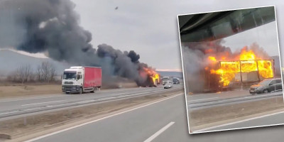 Snimak požara na auto-putu! Izgorela prikolica kamiona